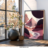 Abstract Landscape Wall Art, Geometric Mountain Print, Minimalist Home Decor, Modern Nature Artwork, Pink Purple Palette - Tawshia