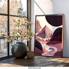 Abstract Landscape Wall Art, Geometric Mountain Print, Minimalist Home Decor, Modern Nature Artwork, Pink Purple Palette - Tawshia