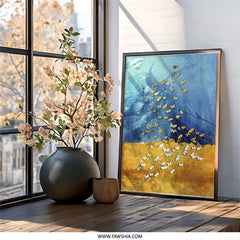 Butterfly Wall Art, Gold and Blue Decor, Abstract Butterfly Print, Nature Wall Hanging, Modern Art Print, Framed Wall Decor, Home Decor - Tawshia