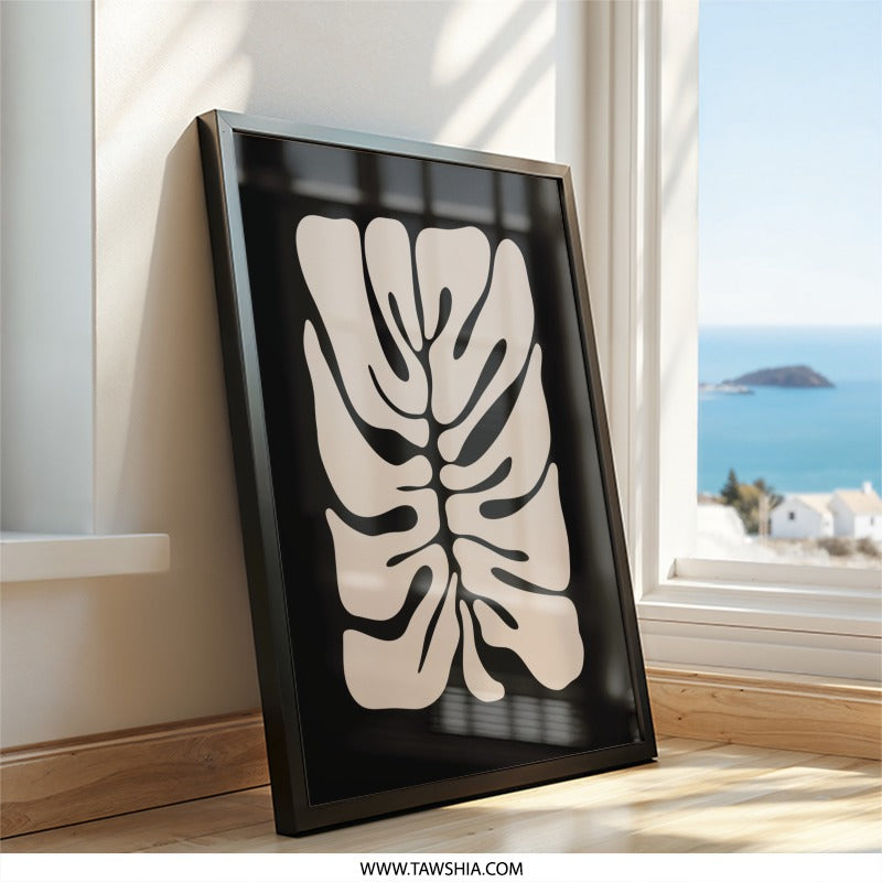Monstera Wall Art, Abstract Plant Print, Minimalist Home Decor, Modern Art Print, Botanical Wall Decor, Beige and Black Artwork - Tawshia