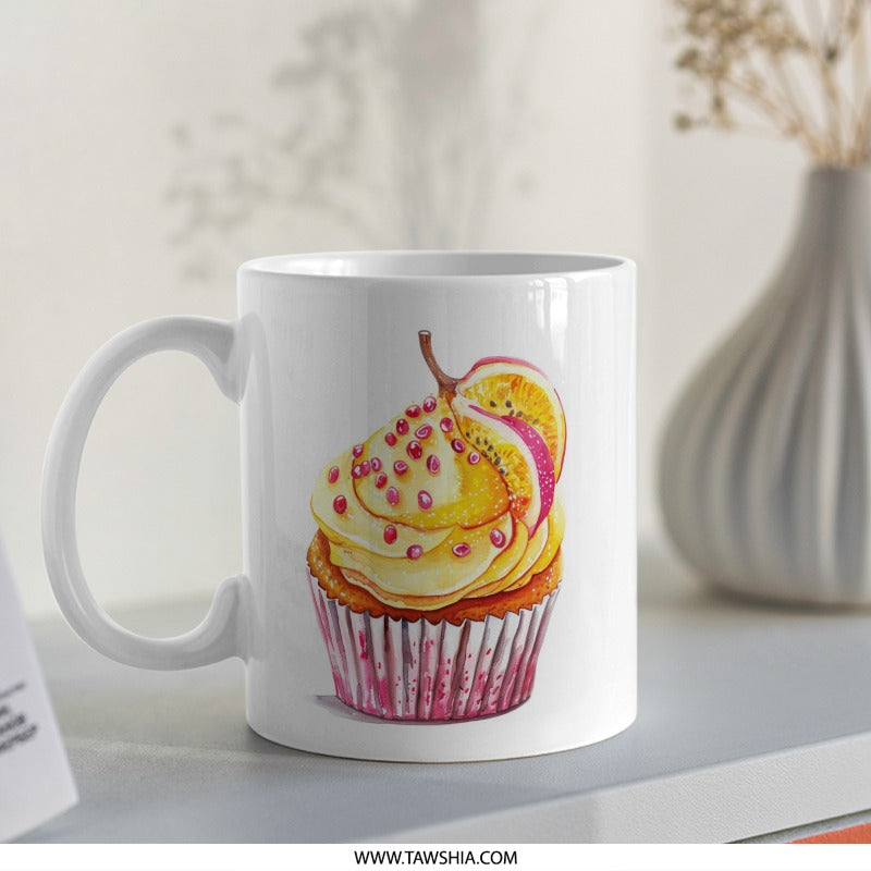 Watercolor Cupcake Mug, Fruity Dessert Coffee Cup, Food Lover Gift, Unique Cup, Artistic Mug, Cupcake Art Mug, Kitchen Decor, Fun Mug - Tawshia