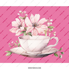 Floral Mouse Pad, Pink Flowers, Tea Cup Design, Computer Accessory, Desk Decor, Cute Mousepad, Gift Idea, Stylish Mousepad (131) - Tawshia