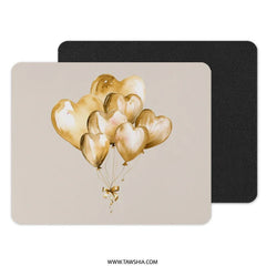 Heart Balloons Mouse Pad, Gold Balloons Mousepad, Watercolor Balloons, Valentines Day Mousepad, Love Mouse Pad, Gift For Her - Tawshia