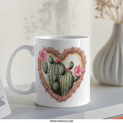 Cactus Mug, Heart Mug, Floral Mug, Desert Mug, Plant Lover Gift, Cute Mug, Watercolor Mug, Unique Coffee Mug, Tea Cup, Gift For Her - Tawshia