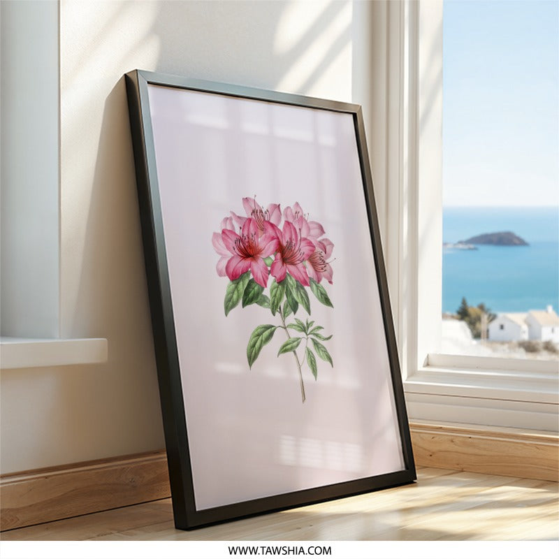 Azalea Wall Art, Floral Print, Pink Flower Artwork, Botanical Home Decor, Elegant Wall Hanging - Tawshia