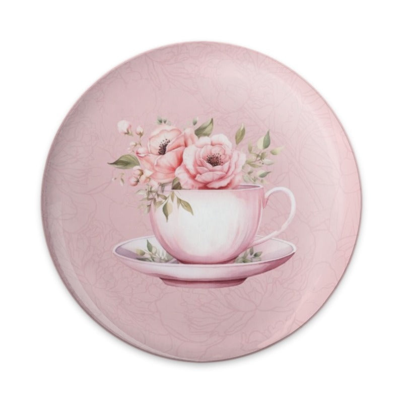 Pink Roses Teacup Pinback Button, Floral Button, Tea Party Favor, Flower Badge, Cute Accessory, Botanical Pin, Romantic Gift, Party Pin - Tawshia