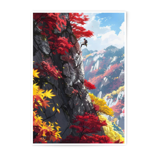Rock Climbing Photographic Print, Fall Foliage Art, Autumn Landscape, Mountain Climber, Adventure Art Print, Scenic Wall Decor - Tawshia