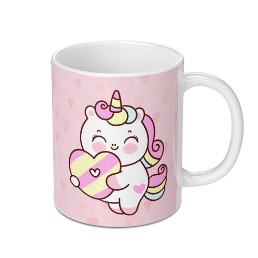 Cute Unicorn Mug, Kawaii Unicorn, Heart Mug, Unique Coffee Mug, Unicorn Gift, Pink Mug, Pastel Colors, Coffee Lovers Gift - Tawshia