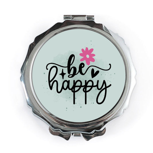 Be Happy Mirror, Pocket Mirror, Makeup Mirror, Inspirational Quote, Cute Mirror, Flower Mirror, Best Friend Gift, Compact Mirror - Tawshia