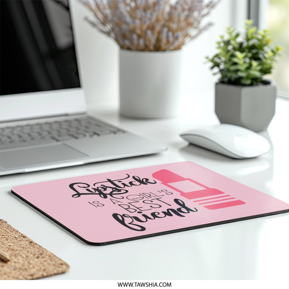 Lipstick Mouse Pad, Girl's Best Friend, Cute Pink Desk Decor, Makeup Lover Gift, Girly Office Accessories - Tawshia