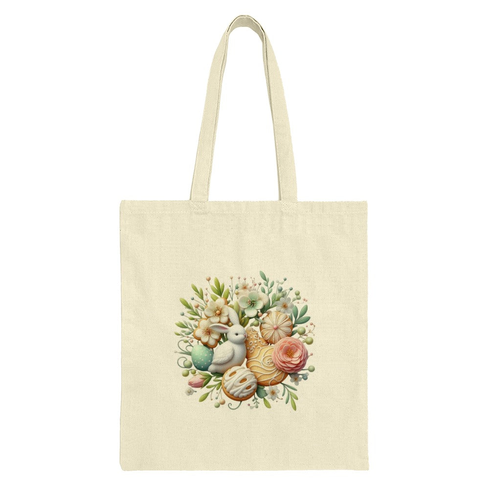 Easter Bunny Tote Bag, Floral Easter Eggs, Spring Flowers, Rabbit Tote, Easter Gift Idea, Holiday Tote Bag, Bunny Lover Gift - Tawshia