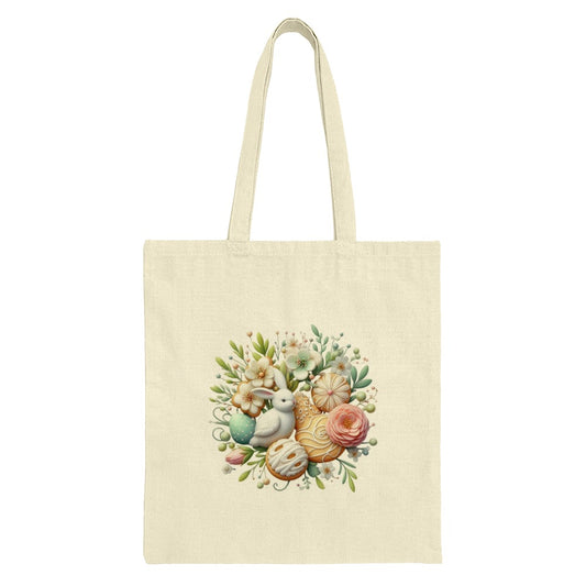 Easter Bunny Tote Bag, Floral Easter Eggs, Spring Flowers, Rabbit Tote, Easter Gift Idea, Holiday Tote Bag, Bunny Lover Gift - Tawshia