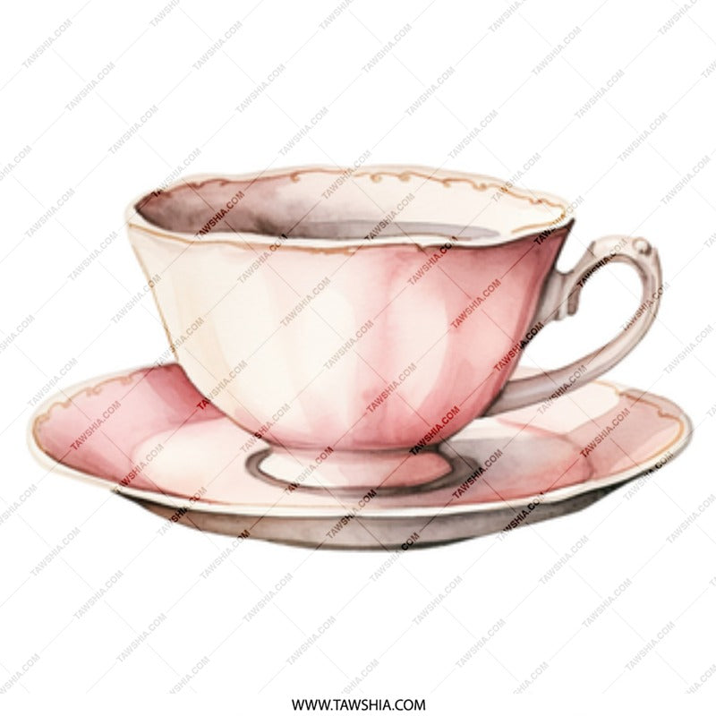 Pink Teacup Mug, Watercolor Coffee Mug, Tea Lover Gift, Pretty Mug, Drinkware, Unique Mug, Kitchen Decor, Cup and Saucer, Elegant Mug - Tawshia