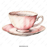 Pink Teacup Mug, Watercolor Coffee Mug, Tea Lover Gift, Pretty Mug, Drinkware, Unique Mug, Kitchen Decor, Cup and Saucer, Elegant Mug - Tawshia
