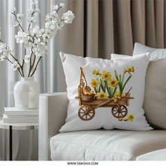 Daffodil Flowers Cart Pillow, Spring Garden Decor Cushion, Floral Throw Pillow, Home Decor Accent Pillow, Botanical Design Pillow - Tawshia