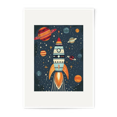 Rocket Ship Photographic Print, Outer Space Art Print, Planets Wall Art, Space Nursery Decor, Kids Room Art, Galaxy Print, Space Theme - Tawshia