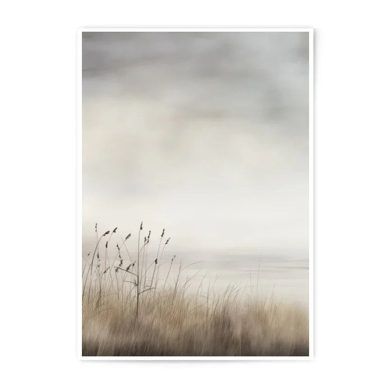 Serene Marsh Photographic Print, Coastal Grass Art, Calming Neutral Landscape, Aesthetic Nature Photography, Minimalist Wall Decor - Tawshia