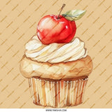 Apple Cupcake Pinback Button, Whimsical Dessert Badge, Cute Food Pin, Watercolor Illustration, Gift for Baker, Sweet Treat Accessory - Tawshia
