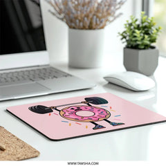 Funny Donut Mouse Pad, Weightlifting Donut, Cute Foodie Gift, Gym Humor Mousepad, Cartoon Donut Decor, Kawaii Mouse Pad, Office Decor - Tawshia