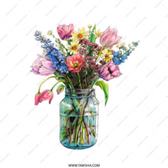 Floral Bouquet Tote Bag, Flower in Jar Design, Colorful Spring Flowers, Unique Art Tote, Everyday Carry Bag, Gift Idea - Tawshia