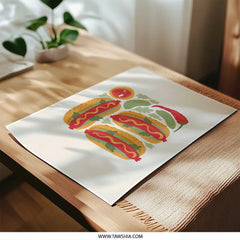 Hot Dog Photographic Print, Food Art Print, Kitchen Wall Decor, Cute Food Illustration, Culinary Art, Hotdog Poster, Unique Wall Art - Tawshia
