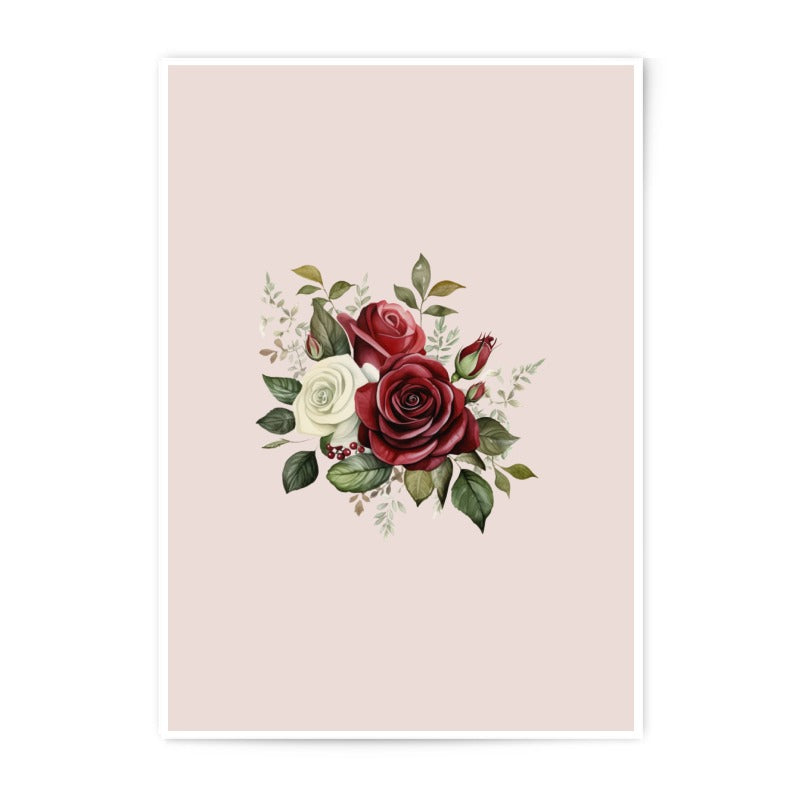 Rose Bouquet Photographic Prints, Floral Wall Art, Botanical Decor, Flower Art Print, Red and White Roses, Elegant Home Decor, Gift Idea - Tawshia