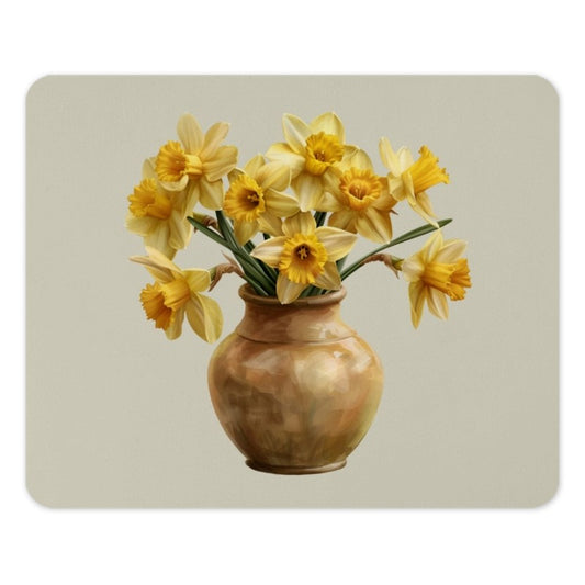 Daffodils Mouse Pad, Floral Arrangement Mousepad, Vintage Vase Art, Yellow Flower Decor, Desk Accessory, Office Gift Idea, Spring Home Decor - Tawshia