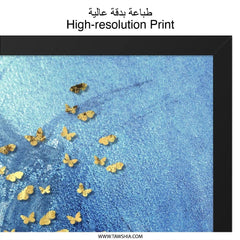 Butterfly Wall Art, Gold and Blue Decor, Abstract Butterfly Print, Nature Wall Hanging, Modern Art Print, Framed Wall Decor, Home Decor - Tawshia