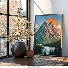 Mountain Wall Art, Landscape Print, Nature Art, Mountain Scenery, Sunset Art, Outdoor Decor, Lake View, Forest Art, Adventure Wall Art - Tawshia