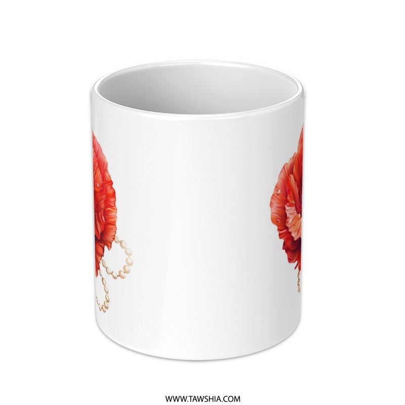Red Poppy Flower Mug, Floral Coffee Cup, Pearl Art Mug, Flower Lover Gift, Botanical Mug, Decorative Mug, Gift For Her - Tawshia