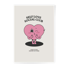 Self Love Social Club Photographic Print, Pink Heart Art, Positive Affirmation Print, Cute Cartoon Print, Motivational Wall Art - Tawshia
