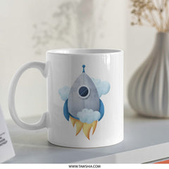 Rocket Ship Mug, Space Mug, Blast Off Mug, Kids Mug, Childrens Mug, Outer Space Mug, Gift Mug, Funny Mug - Tawshia