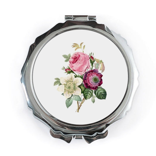 Floral Pocket Mirror, Vintage Flower Compact, Rose Anemone Design, Elegant Handbag Mirror, Purse Mirror, Beautiful Gift Idea - Tawshia
