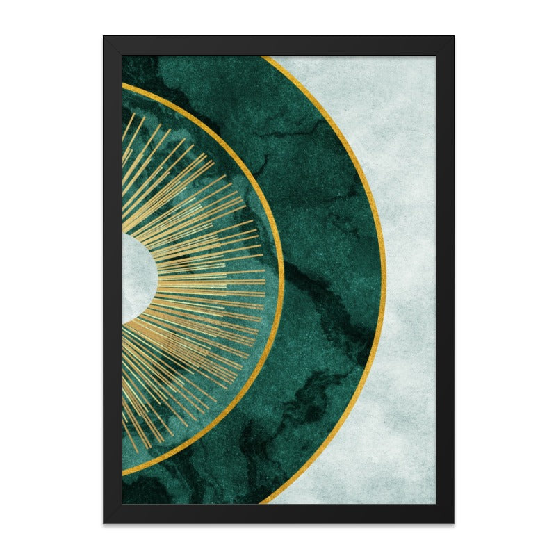 Emerald Gold Burst Wall Art, Abstract Circle Print, Modern Home Decor, Elegant Wall Decor, Stylish Artwork, Contemporary Design - Tawshia