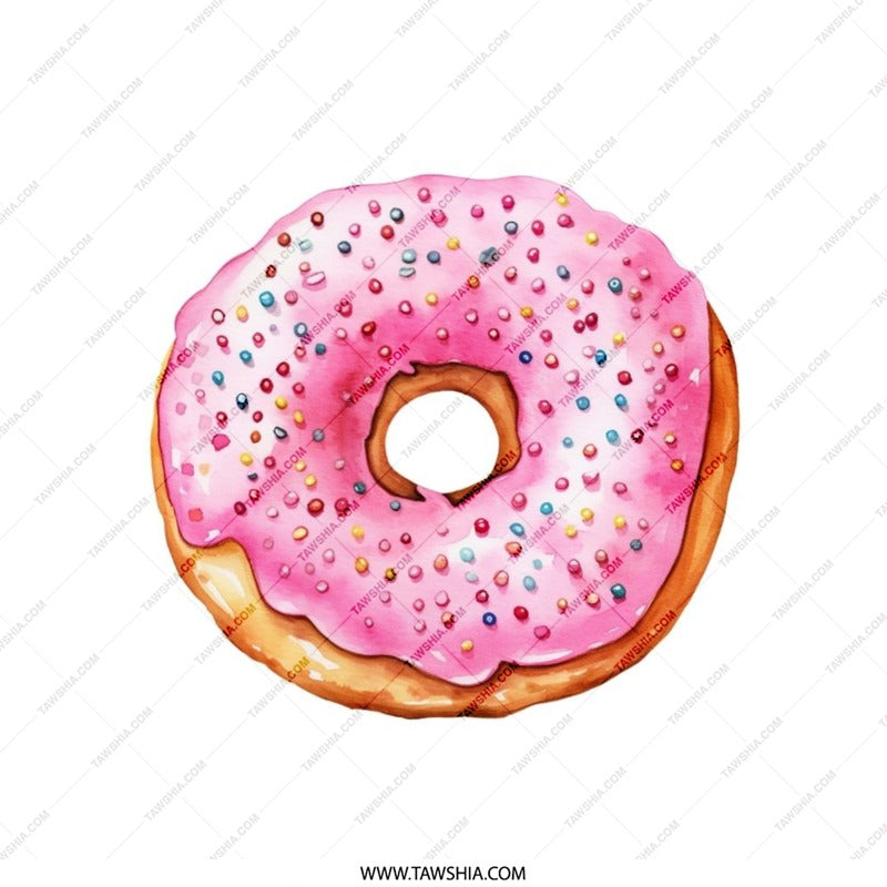 Pink Donut Pillow, Watercolor Food Throw Pillow, Sprinkled Donut Cushion, Cute Dessert Pillow, Home Decor Pillow, Sweet Treat - Tawshia