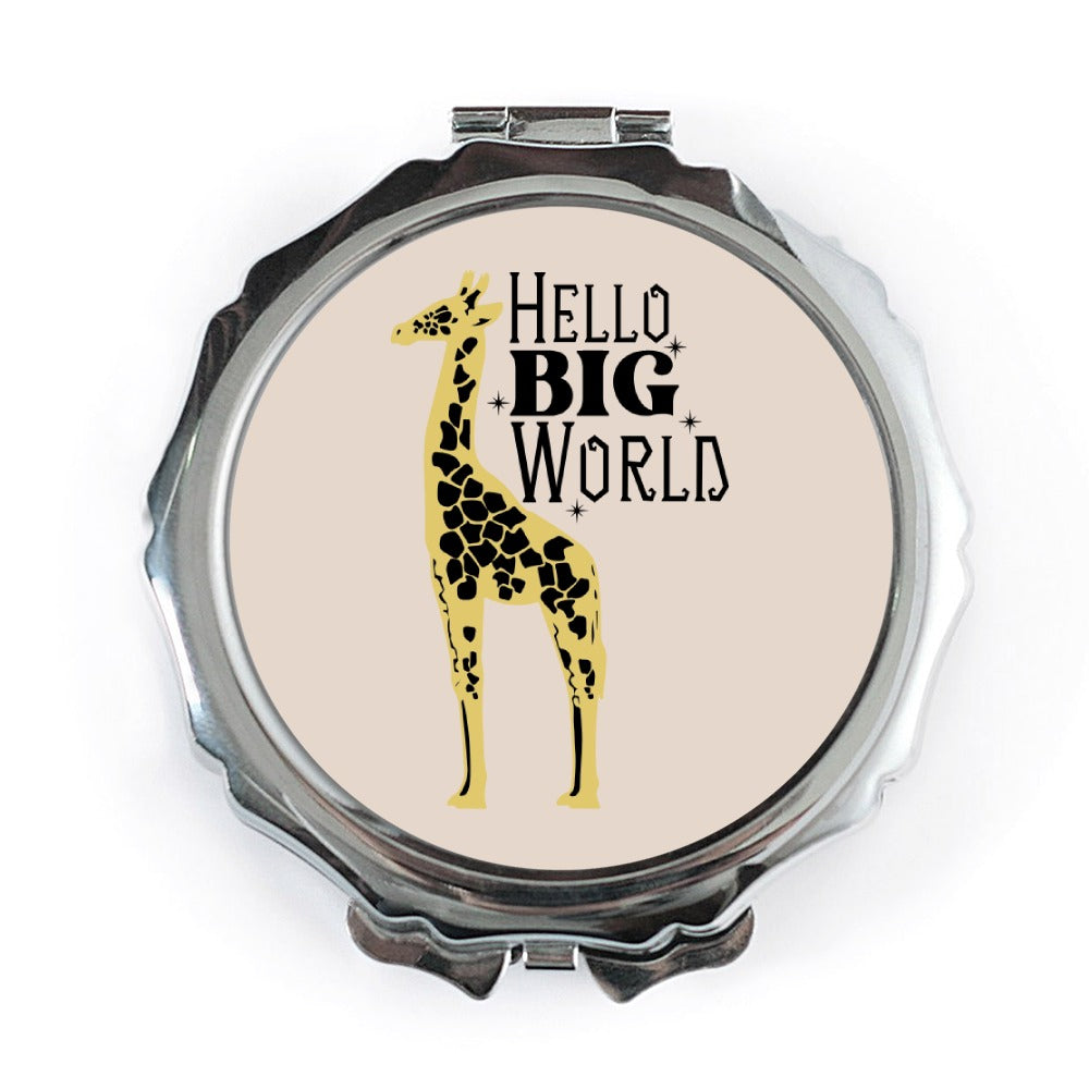 Giraffe Pocket Mirror, Hello Big World Compact Mirror, Travel Mirror, Cute Animal Print Makeup Mirror, Gift for Her, Girls Pocket Mirror - Tawshia