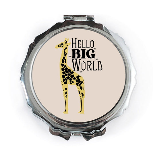 Giraffe Pocket Mirror, Hello Big World Compact Mirror, Travel Mirror, Cute Animal Print Makeup Mirror, Gift for Her, Girls Pocket Mirror - Tawshia