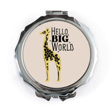 Giraffe Pocket Mirror, Hello Big World Compact Mirror, Travel Mirror, Cute Animal Print Makeup Mirror, Gift for Her, Girls Pocket Mirror - Tawshia