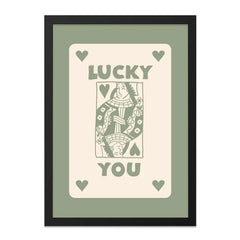 Lucky You Wall Art, Queen of Hearts Print, Playing Card Art, Retro Wall Decor, Minimalist Art Print, Trendy Room Decor - Tawshia