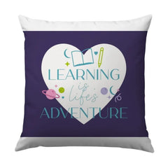 Learning is Life's Adventure Pillow, Decorative Pillow, Inspirational Pillow, Gift Pillow, Purple and White Pillow - Tawshia