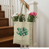 Heart Balloons Tote Bag, Watercolor Balloons Tote, Cute Everyday Tote, Heart Gift, Love Tote, Green Balloons, Gift For Her, Birthday Gift - Tawshia
