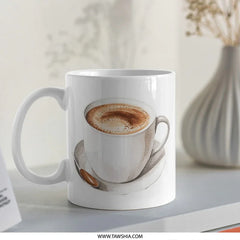 Watercolor Coffee Mug, Latte Art Mug, Coffee Lover Gift, Cozy Coffee Mug, Hot Beverage Mug, Cafe Art Mug - Tawshia