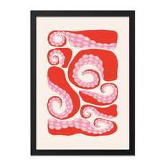 Red Octopus Tentacles Wall Art, Quirky Sea Creature Print, Nautical Theme Decor, Unique Ocean Artwork, Modern Tentacle Illustration - Tawshia