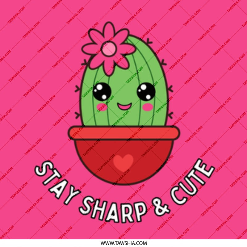 Cute Cactus Mug, Stay Sharp and Cute, Kawaii Mug, Gift for Plant Lover, Funny Coffee Mug, Unique Mug Design, Pink Mug, Novelty Mug - Tawshia