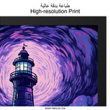 Lighthouse Wall Art, Ocean Wave Print, Purple Sky Decor, Coastal Art Print, Nautical Wall Decor, Stormy Sea Art, Dramatic Art - Tawshia