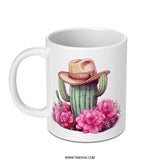 Cactus Mug, Cowboy Hat, Floral Mug, Desert Mug, Western Mug, Unique Mug, Gift Idea, Trendy Mug - Tawshia