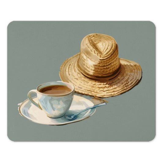 Coffee Cup Mouse Pad, Straw Hat Design, Office Decor, Summer Vibes, Stylish Desk Accessory, Gift Idea, Computer Accessory - Tawshia