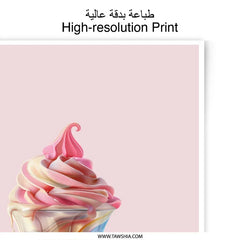 Ice Cream Sundae Photographic Prints, Pink Background Art, Dessert Lover Gift, Home Decor, Kitchen Art, Sweet Treat Photography - Tawshia
