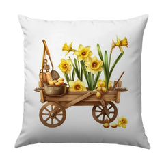 Daffodil Flowers Cart Pillow, Spring Garden Decor Cushion, Floral Throw Pillow, Home Decor Accent Pillow, Botanical Design Pillow - Tawshia
