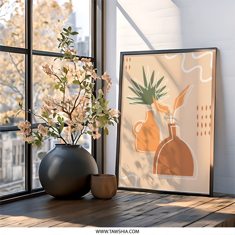 Boho Plant Wall Art, Minimalist Botanical Print, Scandinavian Home Decor, Modern Art Print, Living Room Wall Art - Tawshia